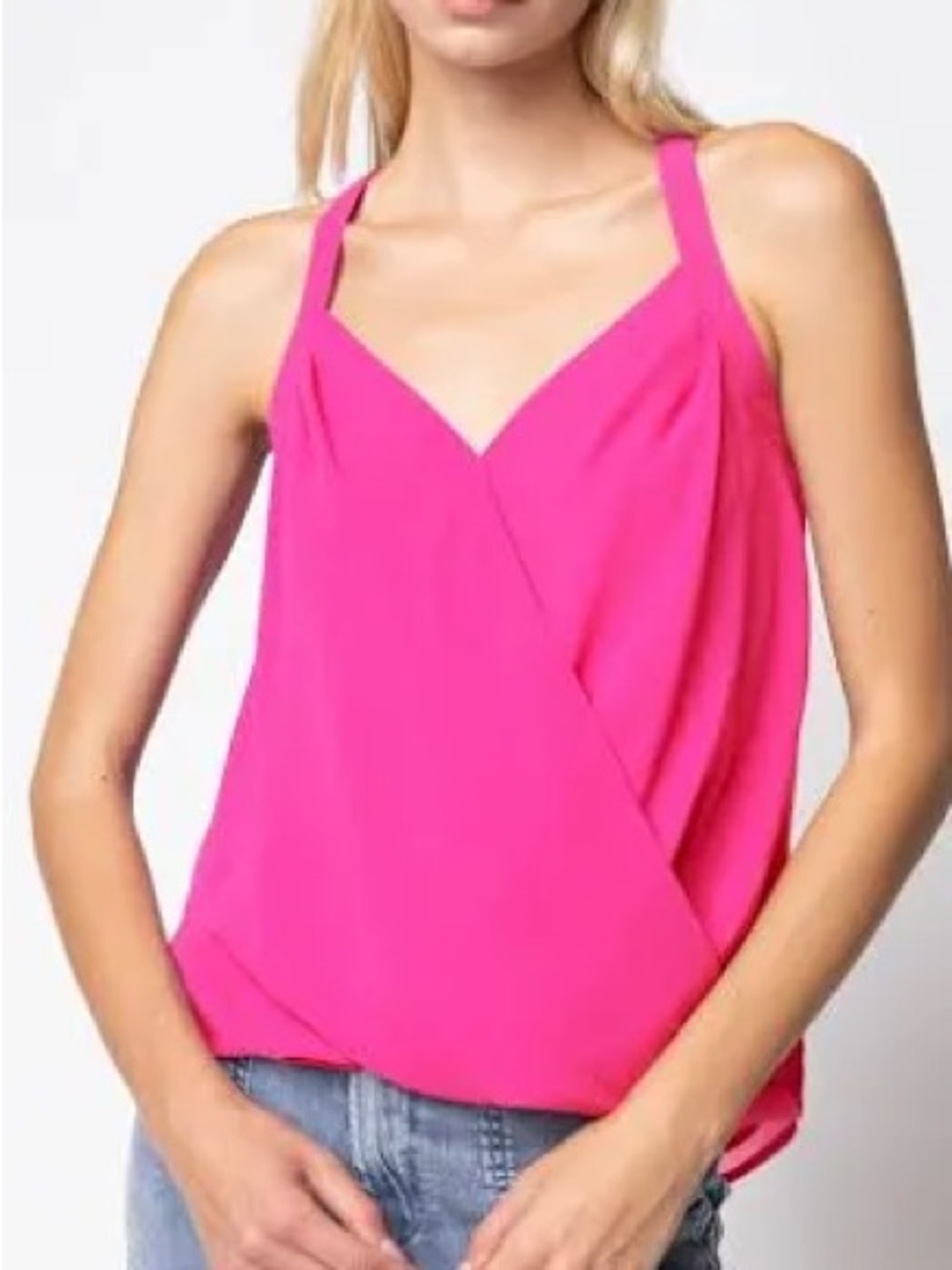 Women's Hot Pink Sleeveless V-Neck surplice Tank Top